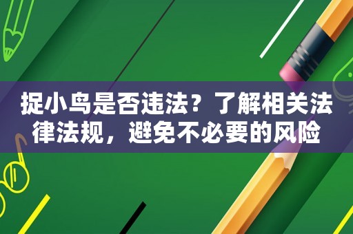 捉小鳥(niǎo)是否違法？了解相關(guān)法律法規(guī)，避免不必要的風(fēng)險(xiǎn)
