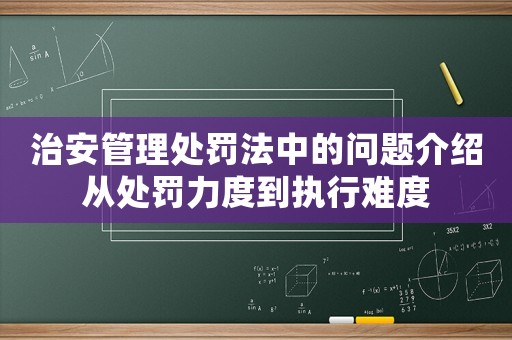 治安管理處罰法中的問(wèn)題介紹從處罰力度到執(zhí)行難度