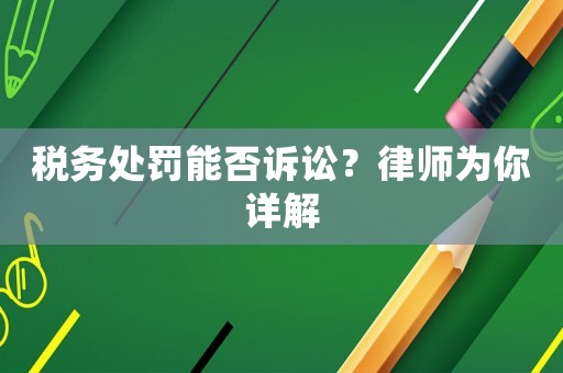 稅務(wù)處罰能否訴訟？律師為你詳解