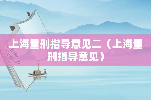 上海量刑指導(dǎo)意見二（上海量刑指導(dǎo)意見）