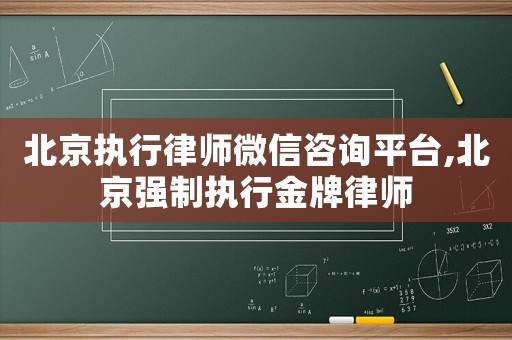北京執(zhí)行律師微信咨詢平臺,北京強制執(zhí)行金牌律師