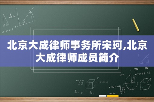 北京大成律師事務(wù)所宋珂,北京大成律師成員簡(jiǎn)介