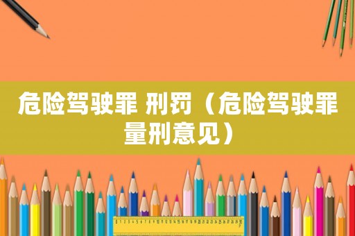 危險駕駛罪 刑罰（危險駕駛罪量刑意見）