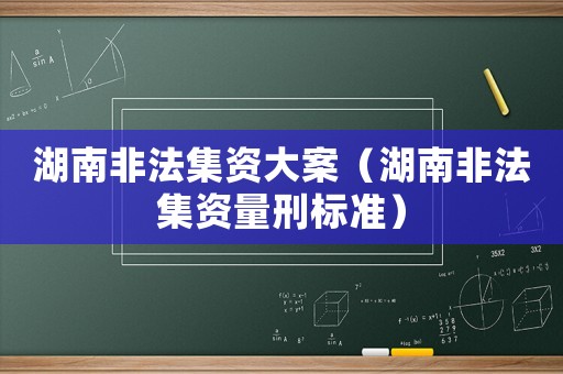 湖南非法集資大案（湖南非法集資量刑標(biāo)準）
