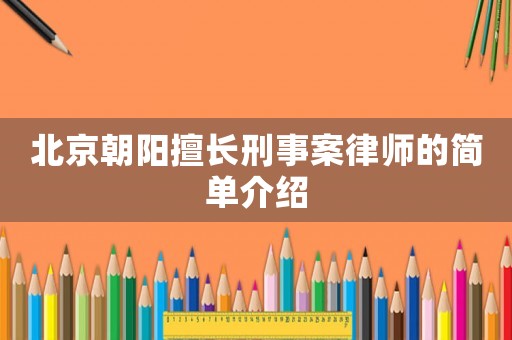 北京朝陽(yáng)擅長(zhǎng)刑事案律師的簡(jiǎn)單介紹