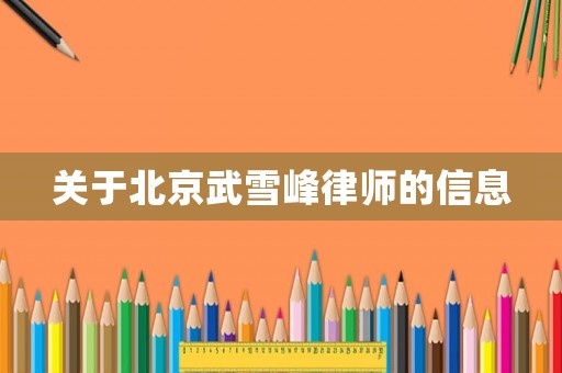 關(guān)于北京武雪峰律師的信息
