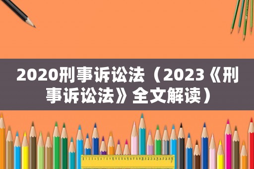 2020刑事訴訟法（2023《刑事訴訟法》全文解讀）