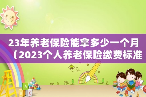 23年養(yǎng)老保險(xiǎn)能拿多少一個(gè)月（2023個(gè)人養(yǎng)老保險(xiǎn)繳費(fèi)標(biāo)準(zhǔn)是多少）