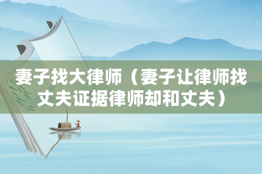 妻子找大律師（妻子讓律師找丈夫證據(jù)律師卻和丈夫）