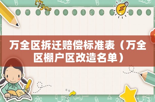萬全區(qū)拆遷賠償標準表（萬全區(qū)棚戶區(qū)改造名單）