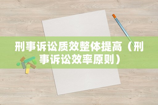 刑事訴訟質(zhì)效整體提高（刑事訴訟效率原則）