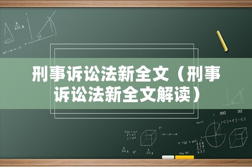 刑事訴訟法新全文（刑事訴訟法新全文解讀）