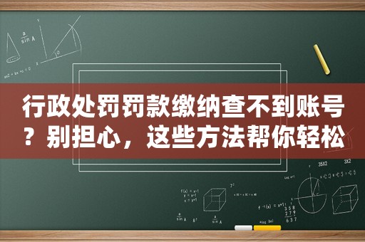 行政處罰罰款繳納查不到賬號？別擔心，這些方法幫你輕松應對