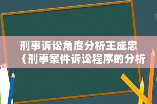 刑事訴訟角度分析王成忠（刑事案件訴訟程序的分析思考）