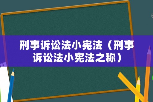 刑事訴訟法小憲法（刑事訴訟法小憲法之稱）