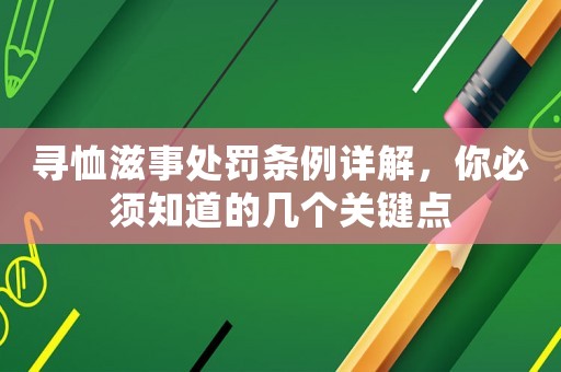 尋恤滋事處罰條例詳解，你必須知道的幾個關鍵點